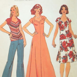 1975 Knit Dress or Top & Skirt Vintage Pattern, Simplicity 7267, Size 8, Bust 31.5