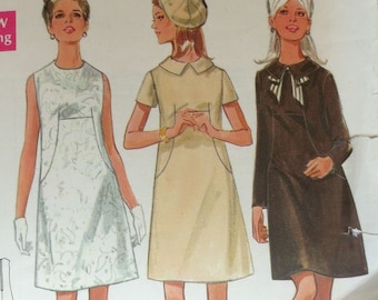 1960s Dress Vintage Pattern, Butterick 4867, Size 11 Junior Petite, Bust 34