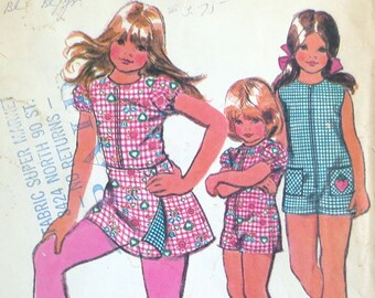 1972 Jumpsuit & Reversible Wrap Skirt Vintage Pattern, McCalls 3197, Girls Size 4, Breast 23