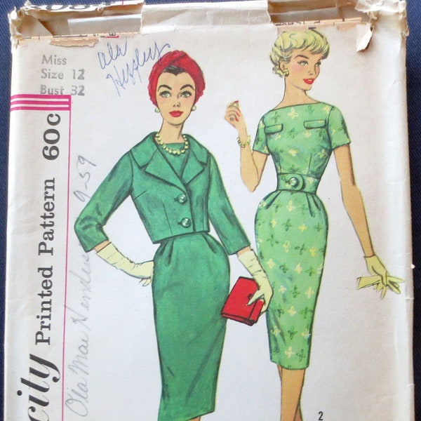 1960s Sheath Dress & Jacket Uncut Vintage Pattern, Simplicity 3084, Size 12, Bust 32