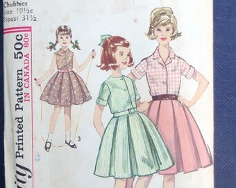 1963 Flared Blouse & Skirt Vintage Pattern, Simplicity 5294, Girls Size 10.5, Breast 31