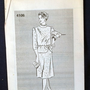 1980s Two-Piece Dress Uncut Vintage Sewing Pattern, Mail Order 4106, Size 12, 14, 16, 18, Bust 34, 36, 38, 40