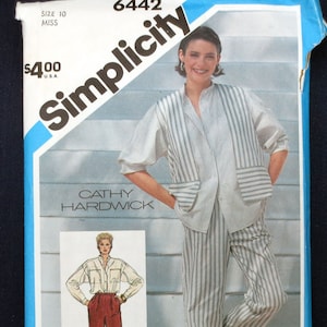 1984 Vest, Shirt & Pants Vintage Pattern, Cathy Hardwick, Simplicity 6442, Size 10, Bust 32 1/2