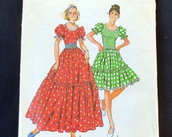 1974 Tiered Ruffled Dress with Cummerbund Vintage Pattern, Simplicity 6452, Size 8, Bust 31.5