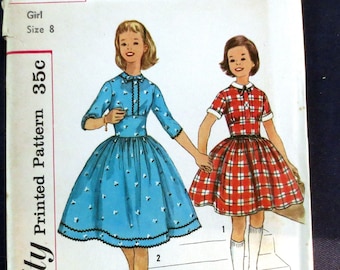 1950s Flared Dress Uncut Vintage Pattern, Simplicity 2630, Girls Size 8, Breast 26