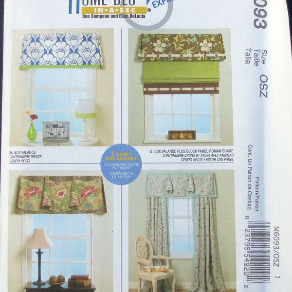 Box Valances & Shades Uncut Pattern, McCalls 6093