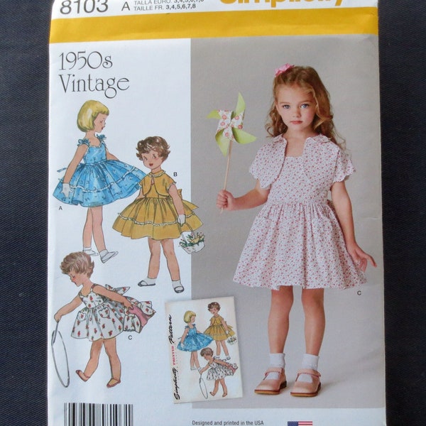 Retro 1950s Sundress & Jacket Uncut Pattern, Simplicity 8103, Girls Size 4, 5, 6, 7, 8