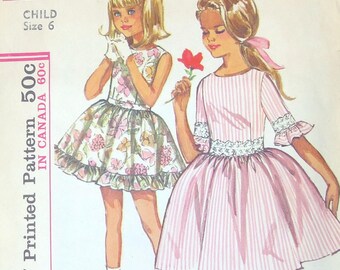 1965 Flared Dress Vintage Pattern, Simplicity 5944, Girls Size 6, Breast 24