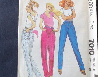 1980 Tapered Pants Uncut Vintage Pattern, McCalls 7010, Size 8, Waist 24