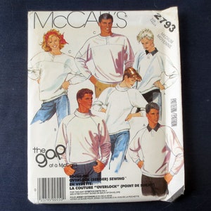 May include: A vintage McCall's sewing pattern featuring illustrations of raglan-sleeve sweatshirts. The pattern includes the text "the gap at McCall's" and the number "2793". The cover shows multiple people wearing the sweatshirts in various styles.