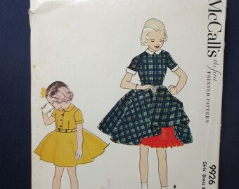 1954 Flared Dress & Petticoat Vintage Pattern, McCalls 9926, Girls Size 8, Breast 26