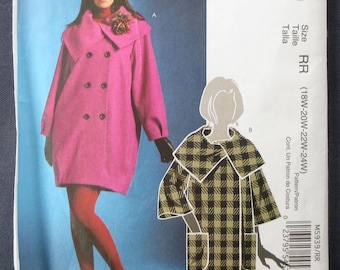 Coat with Oversized Collar Uncut Sewing Pattern, McCalls 5939, Plus Size 18, 20, 22, 24, Bust 40, 42, 44, 46