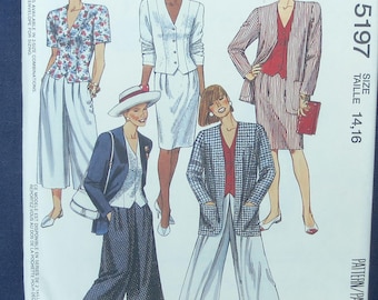 1991 Oversize Jacket, Blouse, Skirt & Split Skirt Uncut Vintage Pattern, McCalls 5197, Size 14, 16, Bust 36, 38