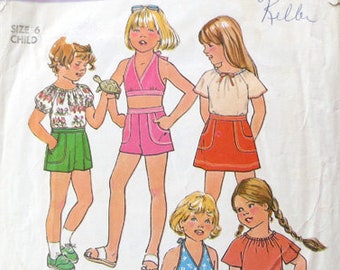 1977 Halter Top, Shorts & Skirt Vintage Pattern, Simplicity 8040, Girls’ Size 6, Breast 25