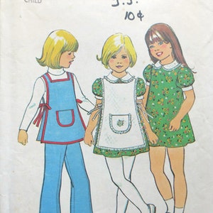 1975 Girl’s Apron, Dress & Pants Vintage Pattern, Simplicity 7064, Size 6X, Breast 25 1/2