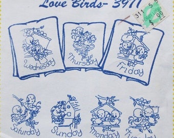 Love Birds Days of the Week Hot Iron Vintage Transfers, Aunt Martha’s 3971