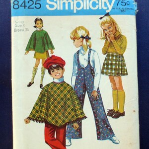 Part Cut 1960s Size 7 Breast 26 Girls Poncho Bell Bottom Suspender Pants Skirt Simplicity 8425 Vintage Sewing Pattern 60s Etsy UK