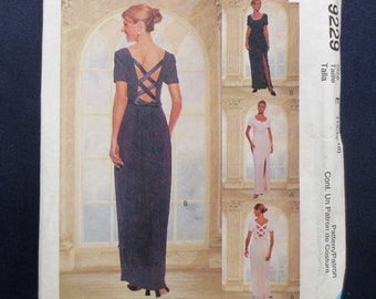 1998 Evening Gown Dress with Crossed Back Uncut Vintage Pattern, McCalls Evening Elegance 9229, Size 14, Plus Size 16, 18, Bust 36, 38, 40