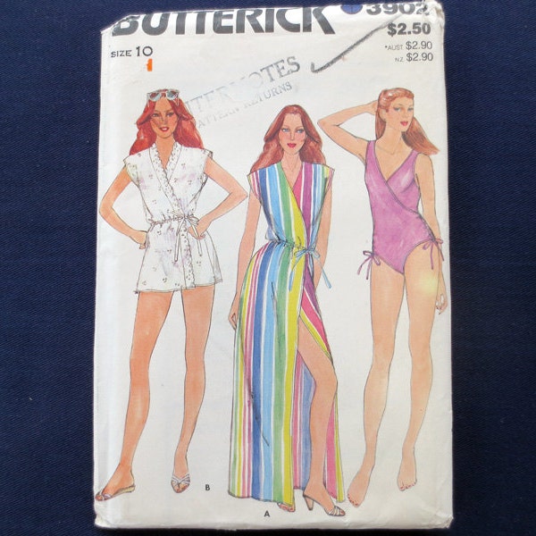 1970s Swimsuit & Wrap Beach Cover-up Uncut Vintage Pattern, Butterick 3902, Size 10, Bust 32