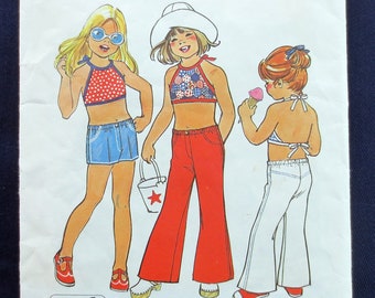1975 Girl’s Halter Top & Pants or Shorts Vintage Pattern, Jiffy Simplicity 6992, Size 6x, Breast 25 1/2