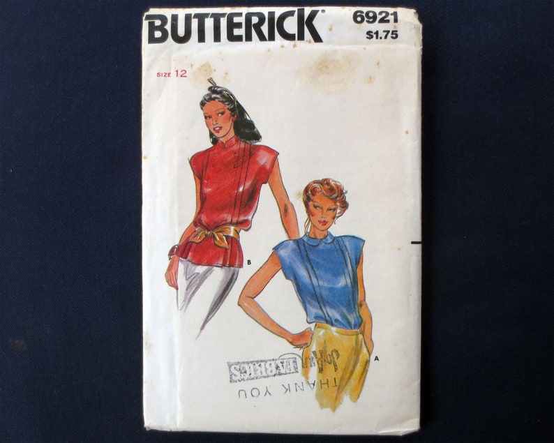 1980s Sleeveless Blouse Uncut Vintage Pattern Butterick 6921 Bust 34 Size 12