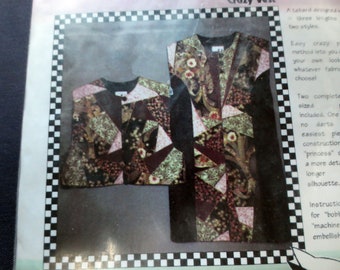 1997 Crazy Vest, Pieced Panels, Uncut Vintage Pattern, Paw Prints, Size XS-5XL, 6 to 40