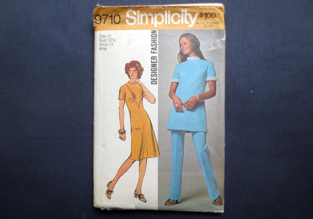 1971 Dress or Tunic & Pants Vintage Pattern, Simplicity 9710, Size 10 ...