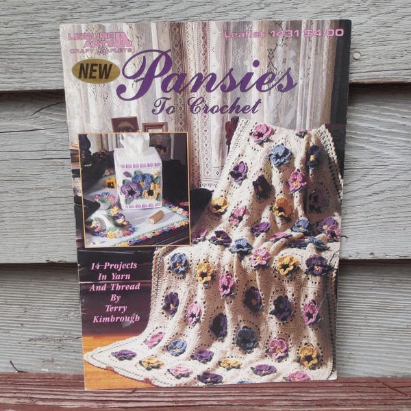 1992 Pansies to Crochet, Leisure Arts 1431, Vintage Pattern Instruction Leaflet