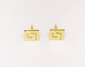 Greek key gold cuff links 14k solid gold (585) gift for him ancient greek style eternity meander