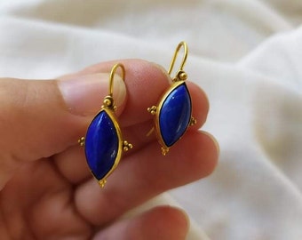 Lapis Lazuli K22 Gold Earrings - Greek Style