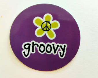 Groovy Round 2 1/4 inch Water Resistant Laminated Sticker