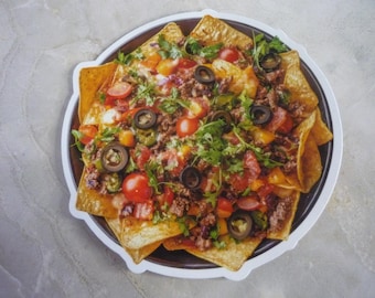 Nachos, calcomanía resistente al agua, calcomanía de vinilo laminado de 4 x 4 pulgadas
