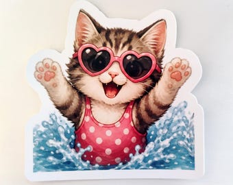 Girl Kitty Swimming In Water, Water Resistant