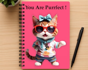 Cuaderno espiral, diseño de gato, 5 x 7 pulgadas, páginas rayadas