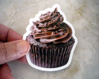 Pegatina de vinilo laminado resistente al agua con forma de cupcake de chocolate de 3 x 3 1/2 pulgadas