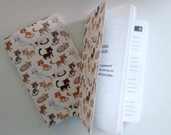 Libreta de bolsillo con contraseña, diseño de gato, 3,5 x 5,5 pulgadas, inserto de viaje