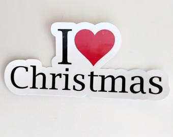 Small I Love Christmas Water Resistant Sticker