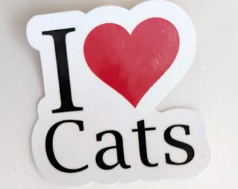 Small I Love Cats Water Resistant Sticker