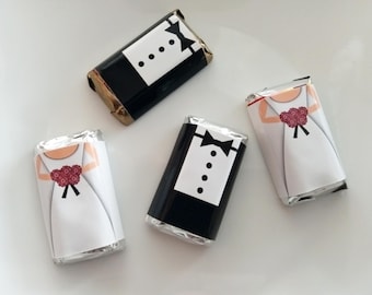 Mini envoltorios de caramelos para esmoquin y vestido de novia: recuerdos de chocolate DIY (archivo PDF)