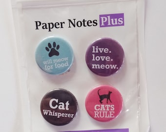 Cat Lover Fridge Magnets | Set of 4 | 1.25 inch Round Refrigerator Magnets