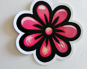 Pink Daisy Flower Water Resistant Laminated Sticker