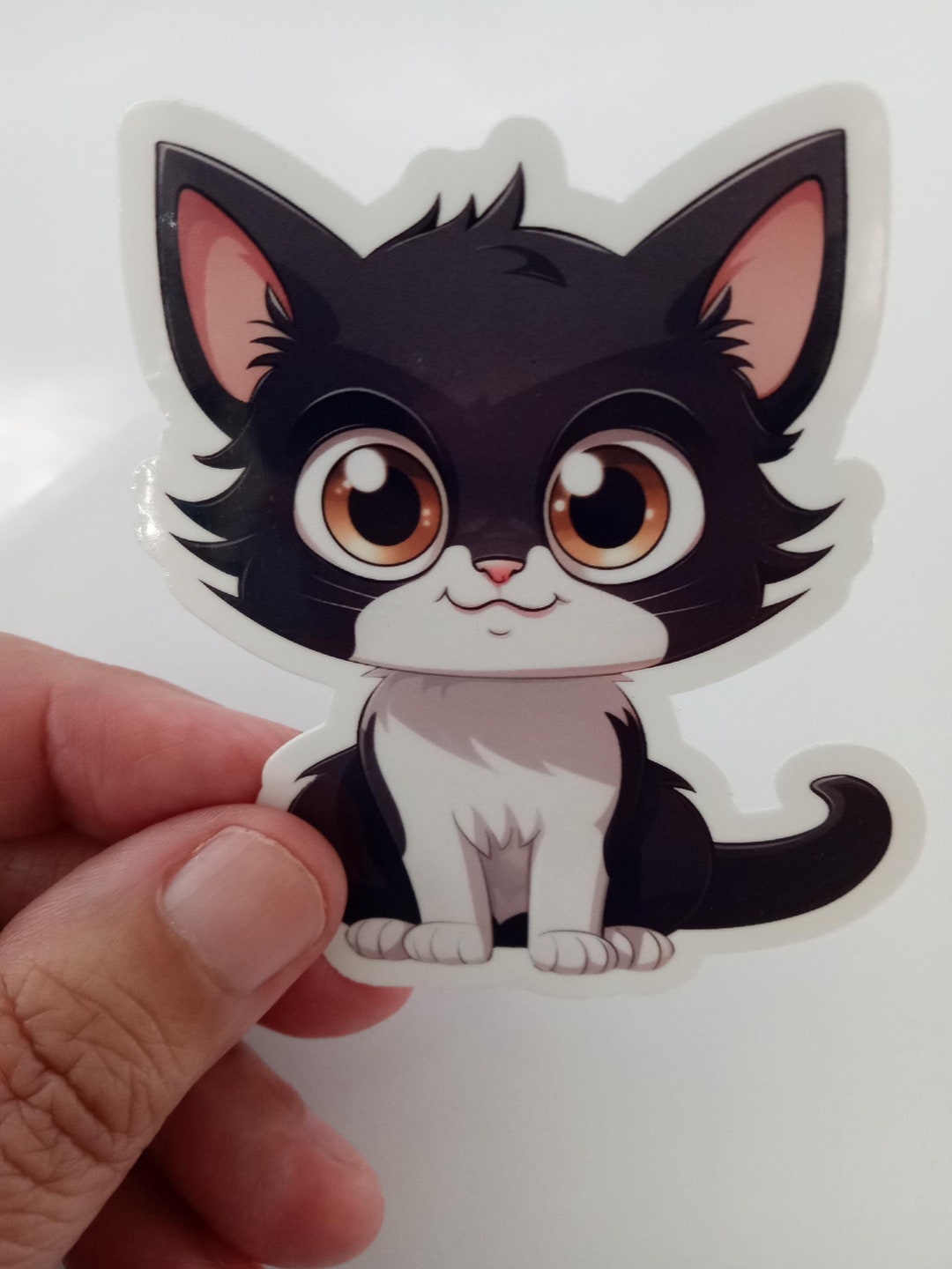 A Cute Black and White Cat Sticker, Water Resistant Sticker, 2 1/2 X 3 ...