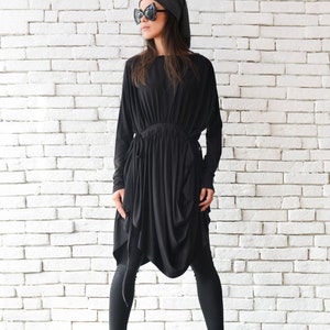 Black Asymmetric Tunic/Extravagant Casual Top/Loose Maxi Top/Plus Size Shirt/Long Sleeve Black Top/Oversize Tunic Dress/ METT0052