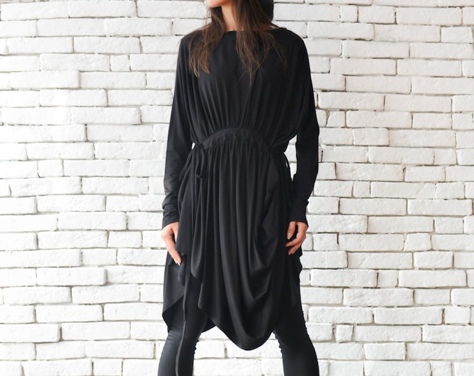 Black Asymmetric Tunic/Extravagant Casual Top/Loose Maxi Top/Plus Size Shirt/Long Sleeve Black Top/Oversize Tunic Dress/ METT0052