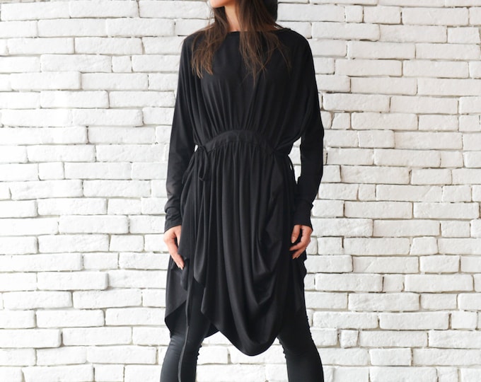 Black Asymmetric Tunic/Extravagant Casual Top/Loose Maxi Top/Plus Size Shirt/Long Sleeve Black Top/Oversize Tunic Dress/Comfortable Top