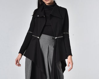 Asymmetrical Jacket / Futuristic Clothing / Women Black Blazer / Cyberpunk Clothing / Asymmetric Jacket / Futuristic Jacket  METC0115