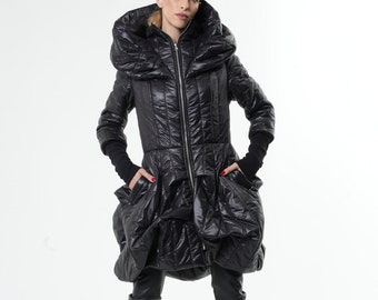 Extravagant Puffy Coat/black Dress Coat/oversize Collar Coat Extravagant Puffy Coat/black Dress Coat/oversize Collar Coat