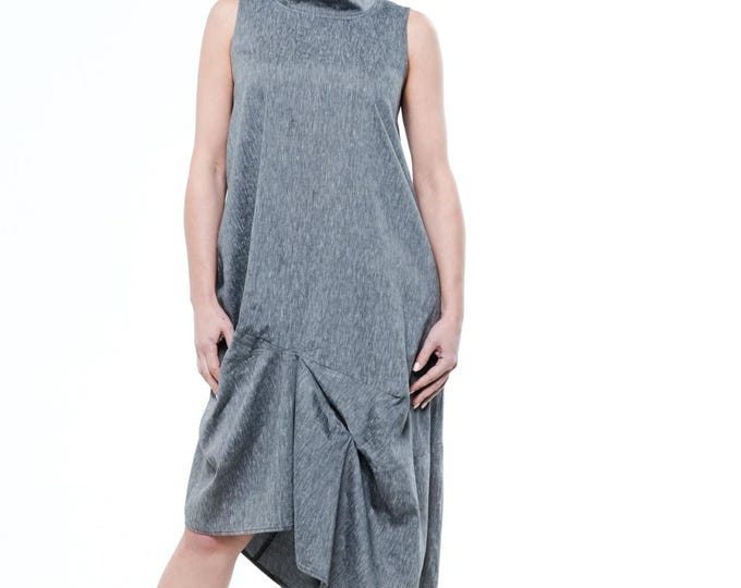 Sleeveless Turtleneck Dress In Gray / Midi Summer Dress / Asymmetrical Long Tunic METWB002