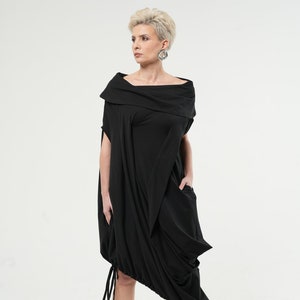 Sukienka bawełniana kaftan / Czarna sukienka oversize / Luźny czarny kaftan METD0217
