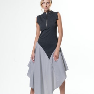 Contrast Flare Dress / Asymmetric Draped Dress METD0221